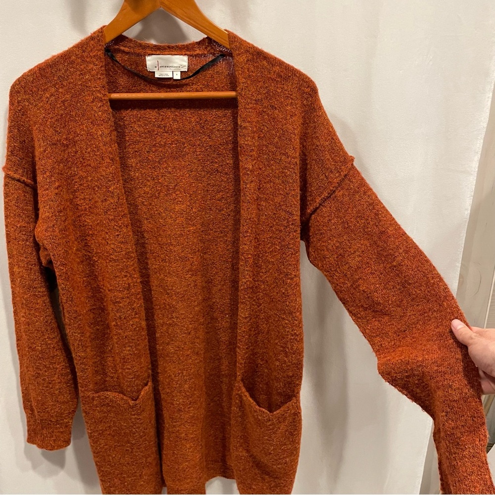 Anthropologie pumpkin heather boho oversized open front soft sweater pockets - Picture 5 of 10
